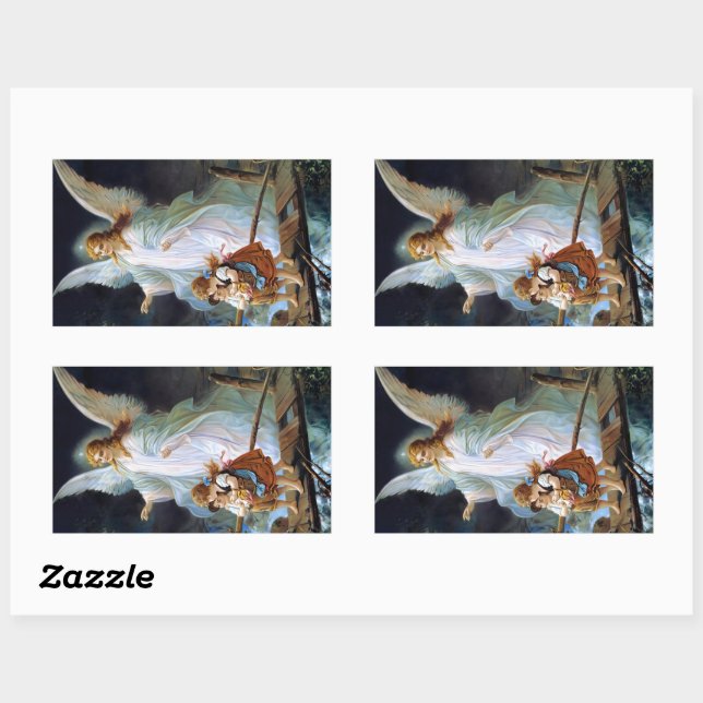 Adesivo Retangular Guardian Angel 2 Children in Bridge Large Stickers (Folha)