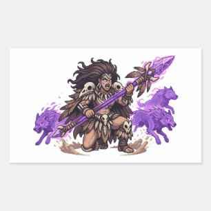 Adesivo Retangular Guerreiro Xamã de Pixel Art com Lobos Espíritos Fa