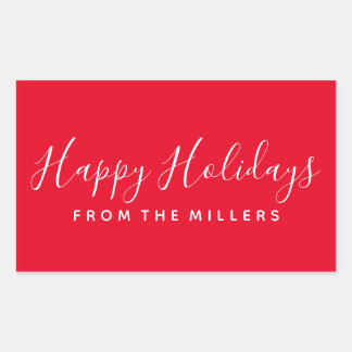 Adesivo Retangular Guia de Feriados Felizes Personalizado Vermelho