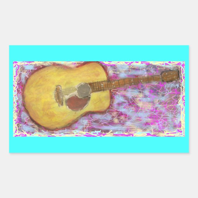 Adesivo Retangular guitarra acústica com patina amarela (Frente)