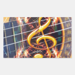 Adesivo Retangular Guitarra Acústica Psicadélica, design de folha de 