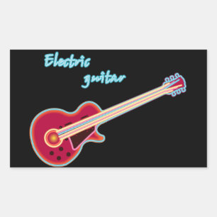 Adesivo Retangular Guitarra Elétrica Neon Música Rock Retro dos Anos