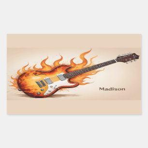 Adesivo Retangular Guitarra Flaming de Nome Personalizado