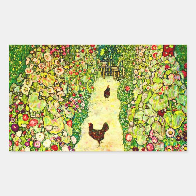 Adesivo Retangular Gustav Klimt Garden com Galinhas (Frente)