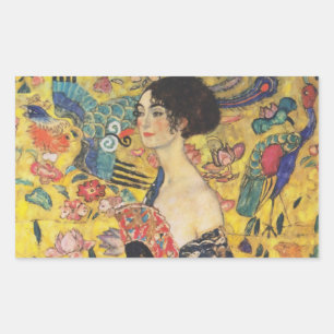 Adesivo Retangular Gustav Klimt Lady Com Pintura De Fan Art Nouveau