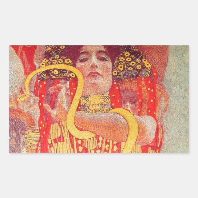 Adesivo Retangular Gustav Klimt Red Woman Dourada pintura Cobra (Frente)