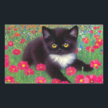 Adesivo Retangular Gustav Klimt Tuxedo Cat<br><div class="desc">Vinhetas com um gato de smoking Gustav Klimt! Este adorável gatinho preto e branco se senta num campo de flores vermelhas,  azuis,  brancas e laranja. Um presente incrível para amantes de gatos e entusiastas de arte austríacos!</div>