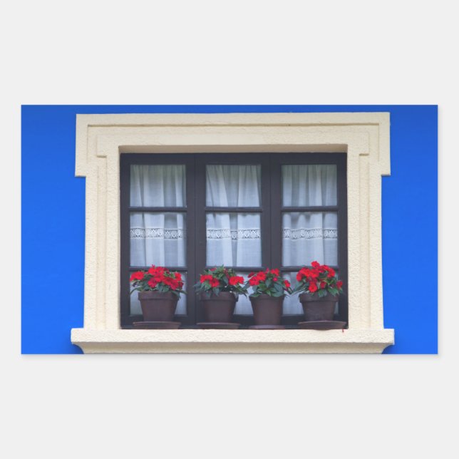 Adesivo Retangular Habitação residencial com flores em janelas (Frente)