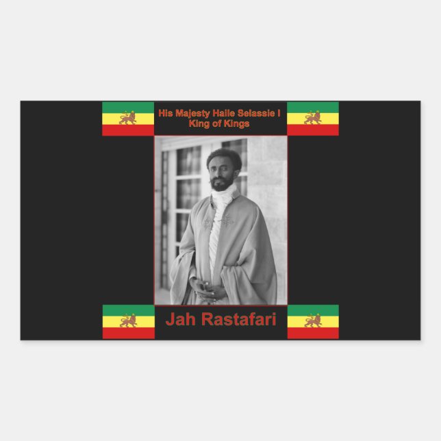 Adesivo Retangular Haile Selassie, o Leão de Judah, Jah Rastafari (Frente)