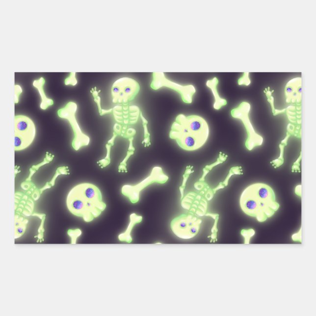Adesivo Retangular Halloween Cute Spooky Brilhante Osso do Esqueleto  (Frente)