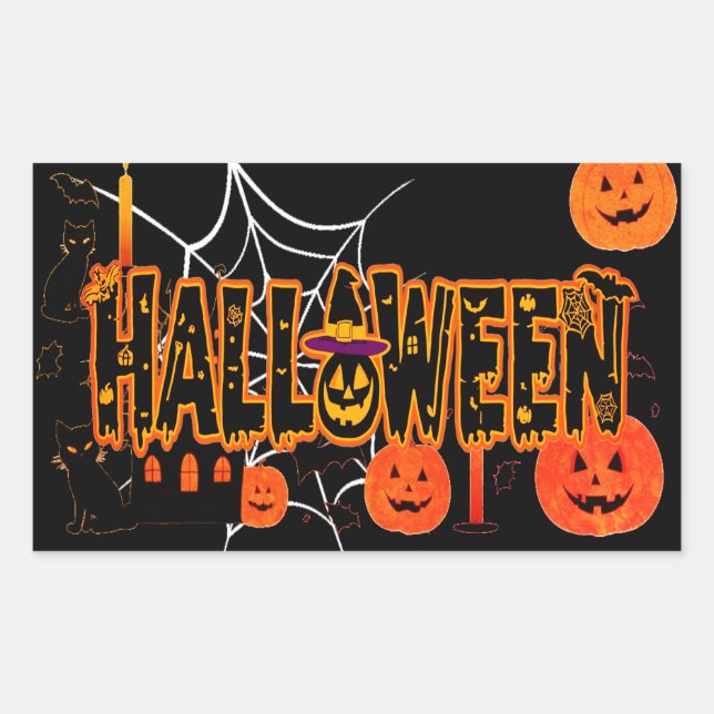 Adesivo Retangular Halloween Pumpkin Gift (Frente)