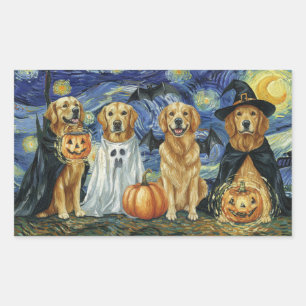 Adesivo Retangular Halloween Retriever Dogs Ghost Boo Roupa de Bruxa