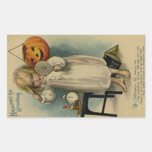 Adesivo Retangular Halloween Saudação Garota Vintagem De Cabelo