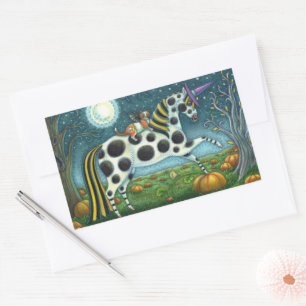 Adesivo Retangular HALLOWEEN SPONTTED PONY & BAT CAT Whimsical Horse