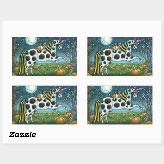 Adesivo Retangular HALLOWEEN SPONTTED PONY & BAT CAT Whimsical Horse (Folha)