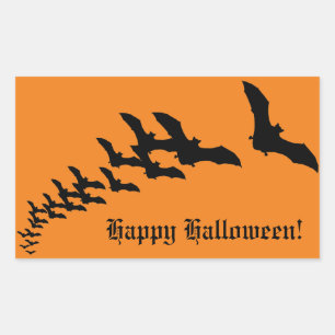 Adesivo Retangular Halloween Vintage com um Enxame de Morcegos Voador