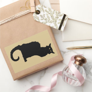 Adesivo Retangular Halloween Vintage, Gato Preto Art Nouveau Assustad