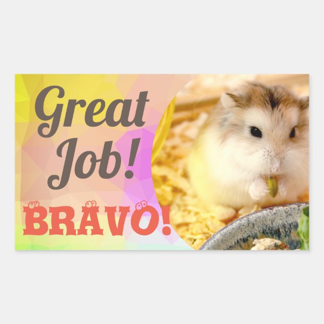 Adesivo Retangular HammyVille - Excelente de Hamster Bonito Bravo (Frente)