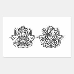 Adesivo Retangular Hamsa Desenhado À Mão Com Ornamentos