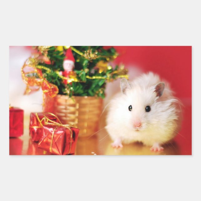 Adesivo Retangular Hamster Kokolinka com árvore de Natal (Frente)