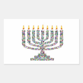 Adesivo Retangular Hanukkiah feito com Gemstones