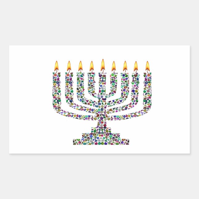 Adesivo Retangular Hanukkiah feito com Gemstones (Frente)