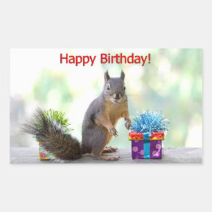 Adesivo Retangular Happy Birthday Squirrel