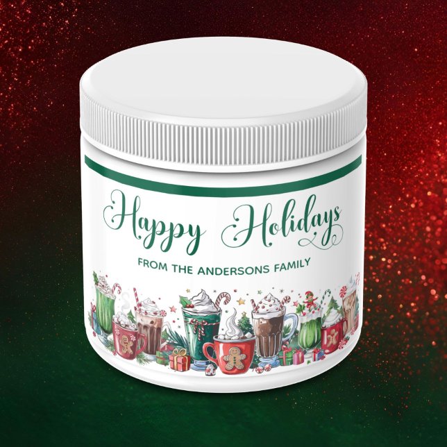 Adesivo Retangular Happy Holidays Hot Cocoa Festive (Criador carregado)