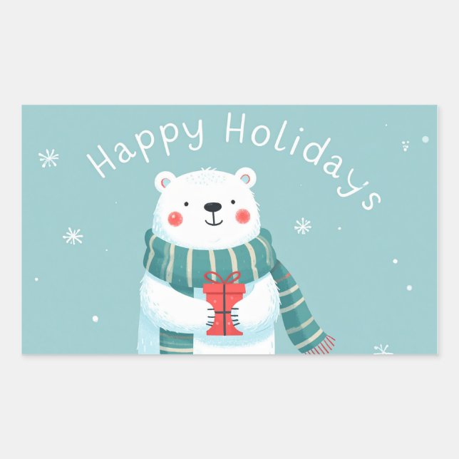 Adesivo Retangular Happy Holidays Polar Bear Hug Sticker (Frente)
