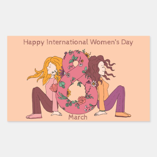 Adesivo Retangular Happy International Women's Day (8 March) (Frente)