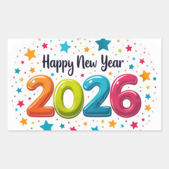 Adesivo Retangular Happy New Year 2026 Celebration Sticker (Frente)