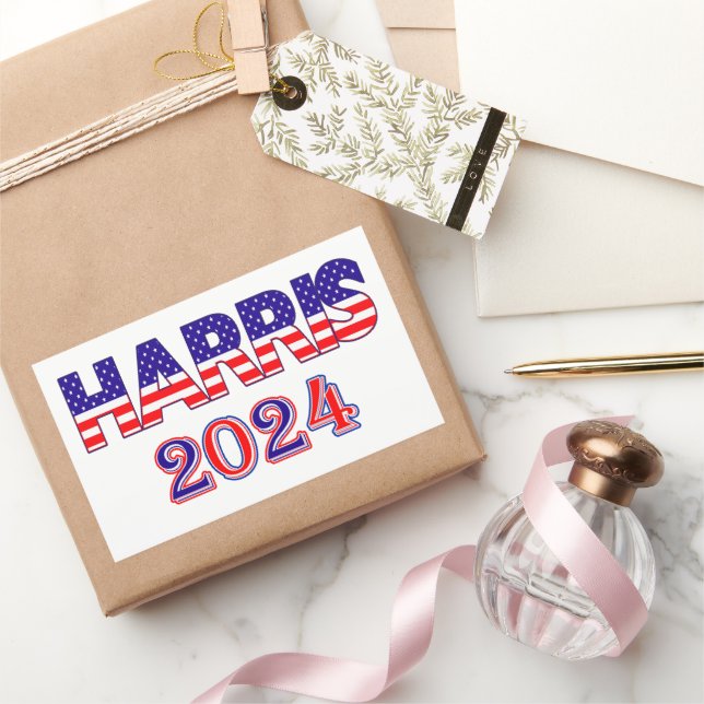 Adesivo Retangular Harris 2024 Presidente Democrat EUA Flag Text (Presentear)