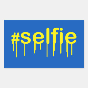 Adesivo Retangular Hashtag Selfie Drooling em decor azul