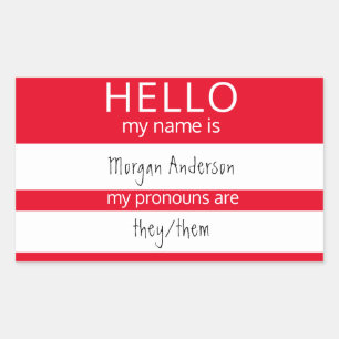 Adesivo Retangular HELLO Personalizado Meu Nome Pronounes É Crachá