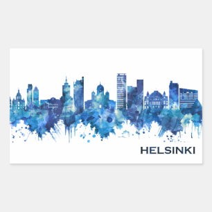 Adesivo Retangular Helsínquia Finlândia Skyline Blue