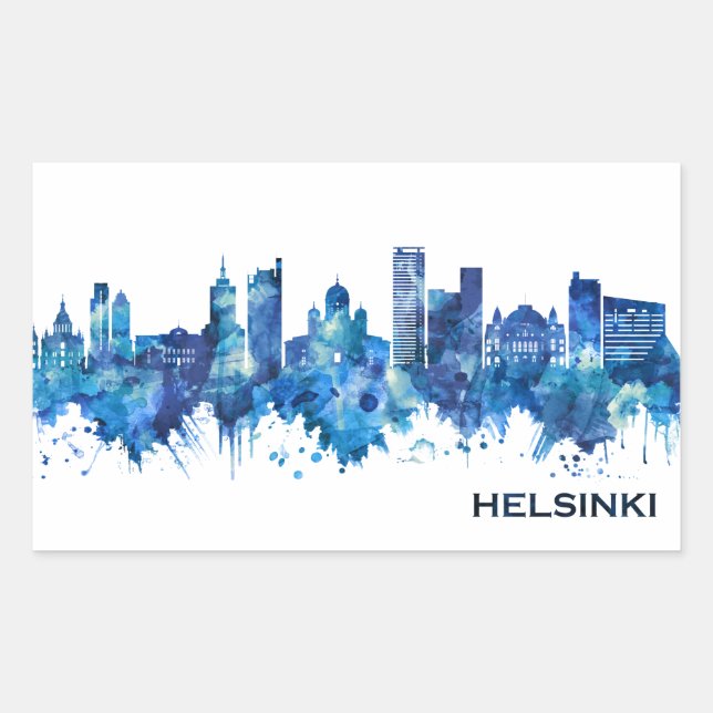 Adesivo Retangular Helsínquia Finlândia Skyline Blue (Frente)