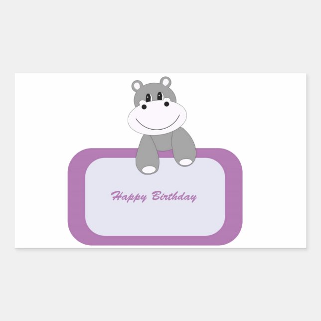 Adesivo Retangular Hippo Happy Birthday (Frente)