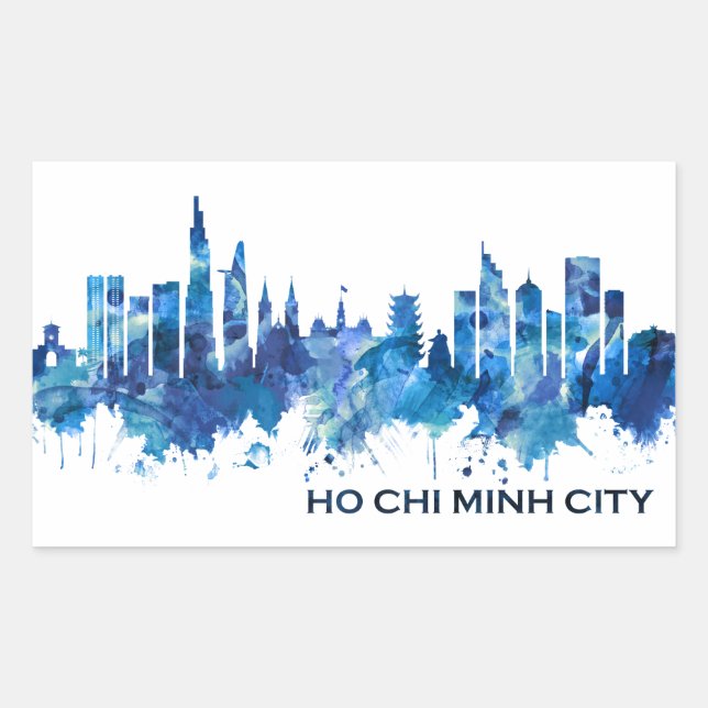 Adesivo Retangular Ho Chi Minh Cidade Vietnam Skyline Blue (Frente)