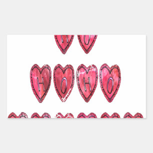 Adesivo Retangular Hohoho! Papais noeis legal corações texto de Natal