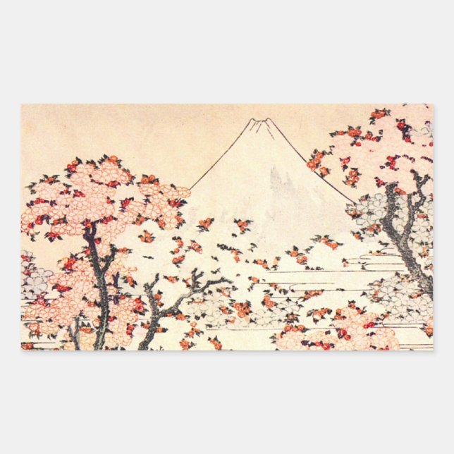 Adesivo Retangular Hokusai Monte Fuji Cherry Blossoms Stickers (Frente)