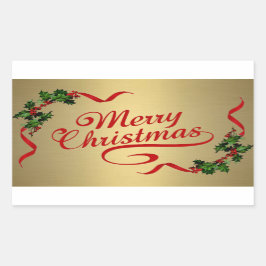 Adesivo Retangular Holly com fitas no Gold Sticker