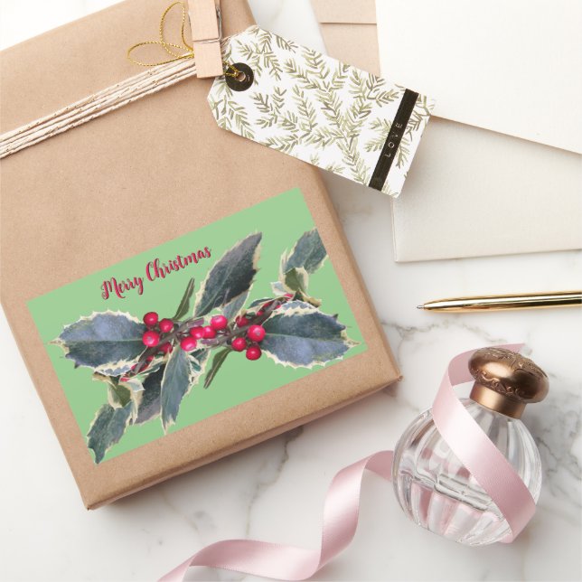 Adesivo Retangular Holly Cust Europeu. Vinheta Verde (Presentear)