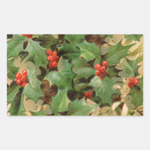 Adesivo Retangular holly deixa bagas vintage art impressão christmas