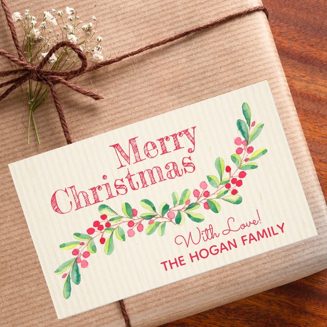 Adesivo Retangular Holly e Berries no Feriado de Natal de Marfim (Criador carregado)