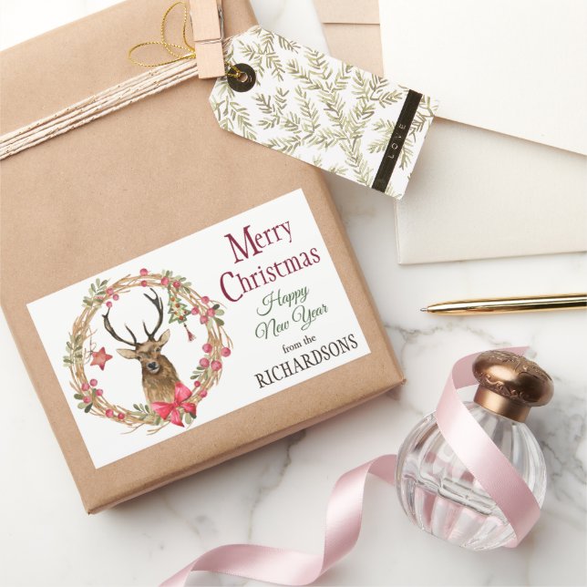Adesivo Retangular Holly Wreath Red Arco Reindeer Natal (Presentear)