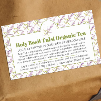 Adesivo Retangular Holy Basil herbs business tea packaging