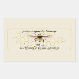 Adesivo Retangular Honey Jar Label Honeybee Apiary Honeycomb Antique