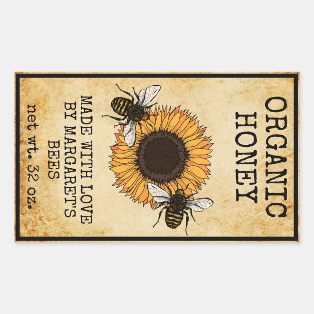 Adesivo Retangular Honey Jar Labels Honeybee Honeycomb Bee Apiary (Frente)