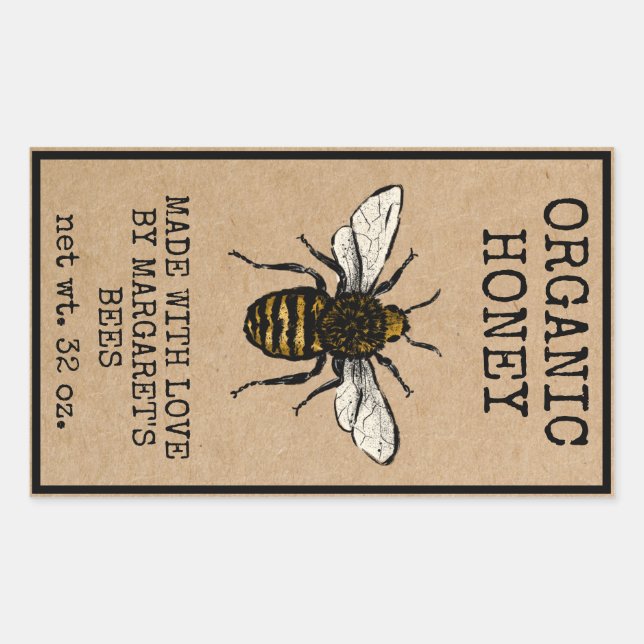 Adesivo Retangular Honey Jar Labels Honeybee Honeycomb Bee Apiary (Frente)