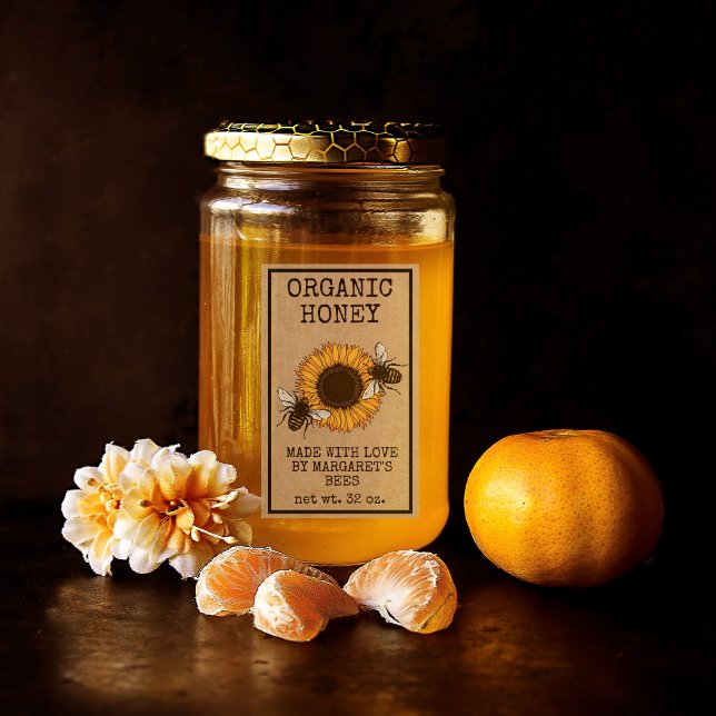 Adesivo Retangular Honey Jar Labels Honeybee Honeycomb Bee Apiary (Criador carregado)